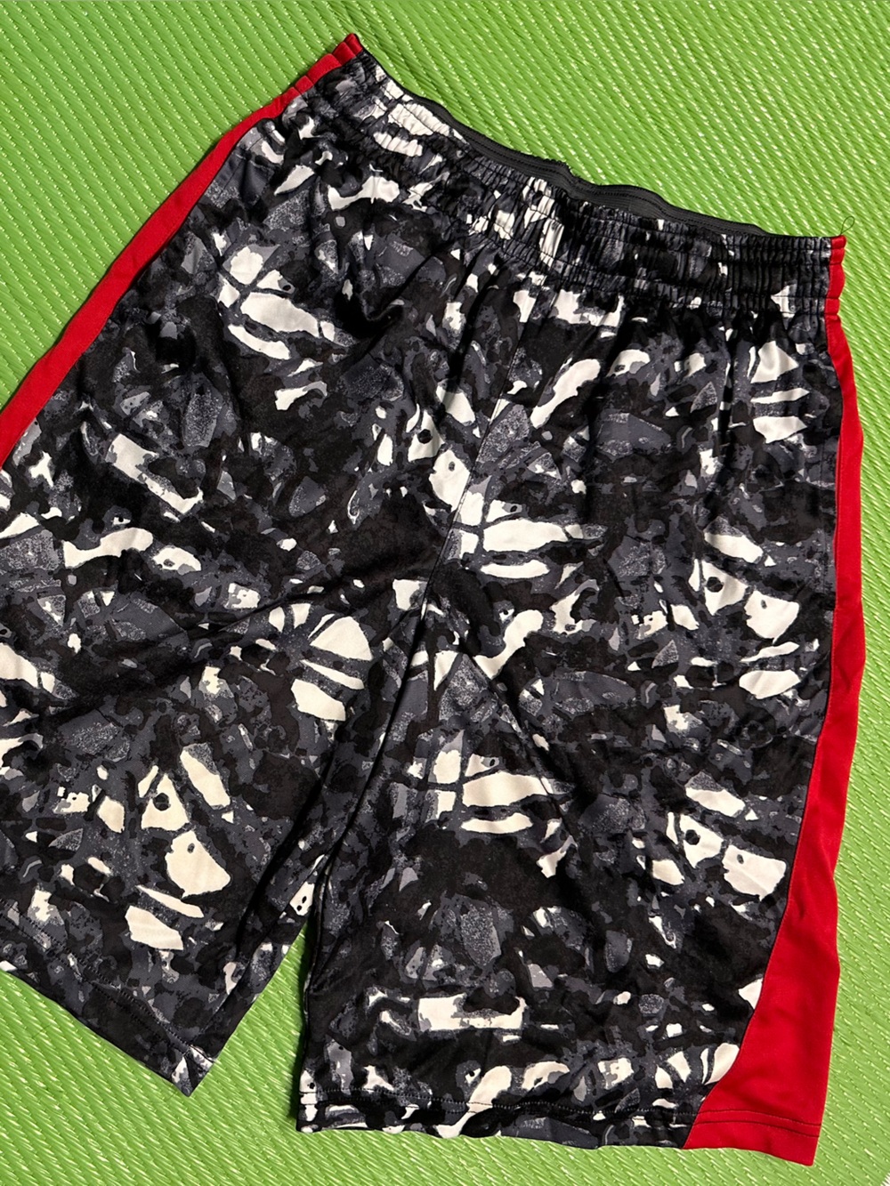 bcg Black & White Abstract Athletic Shorts with Red Side Panels